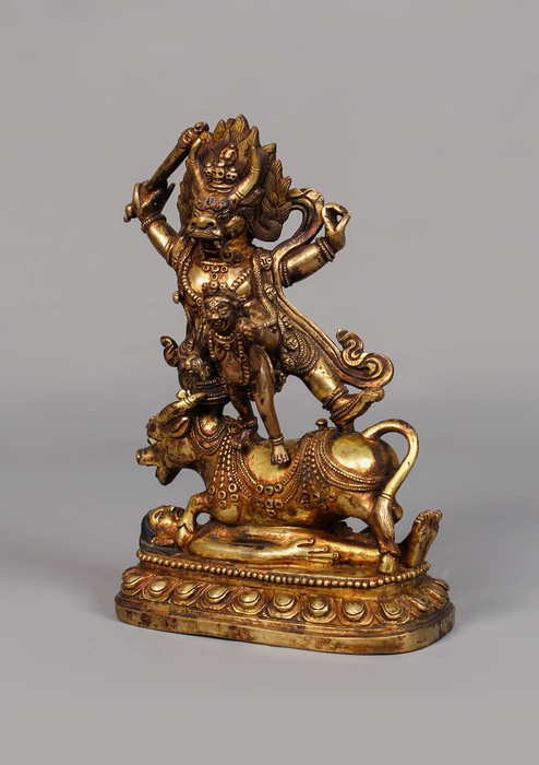 Fully Gold Plated Antique Yamantaka with sword Statue