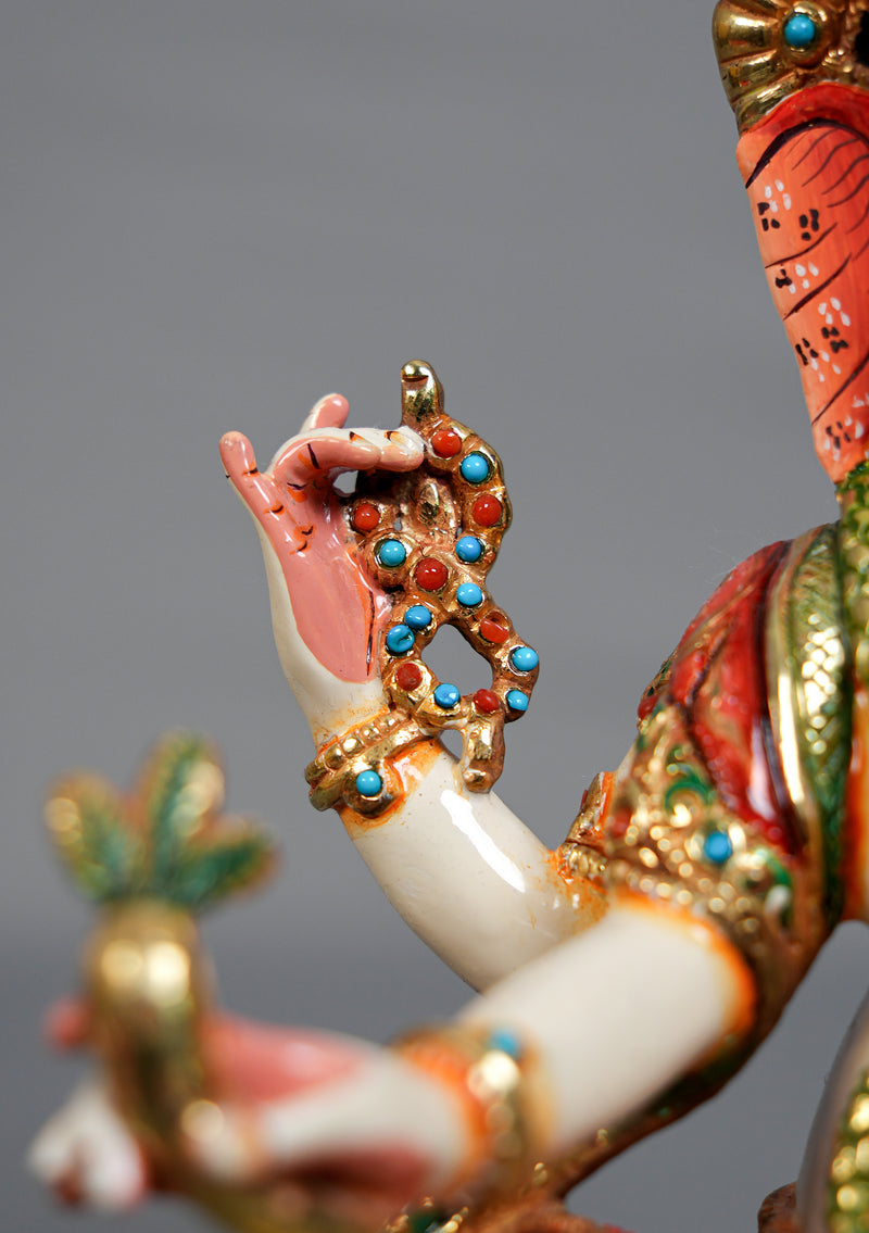 9" Handpainted Ganesh Statue – Partly Gold Plated Copper, Patan Nepal