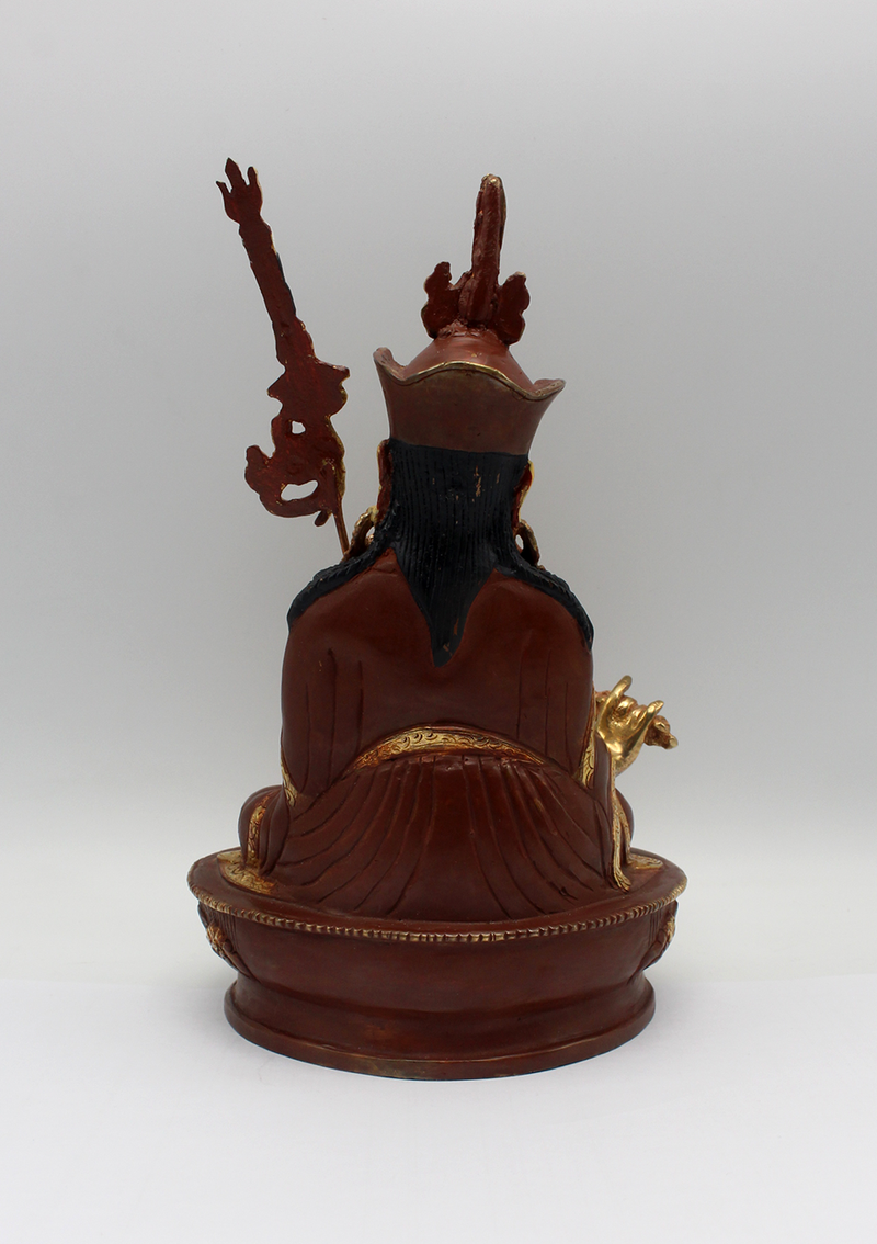 Guru Padmasambhava Copper Partly Gold Plated Statue 8"H