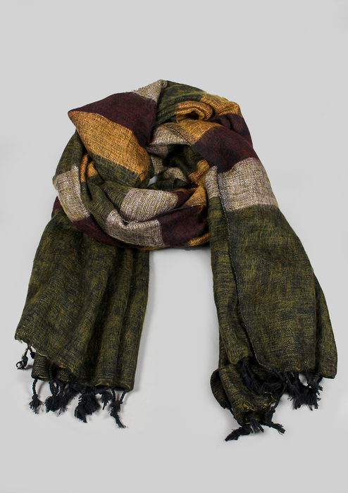 Green Brown Stripe Yak Wool Meditation and Yoga Blanket