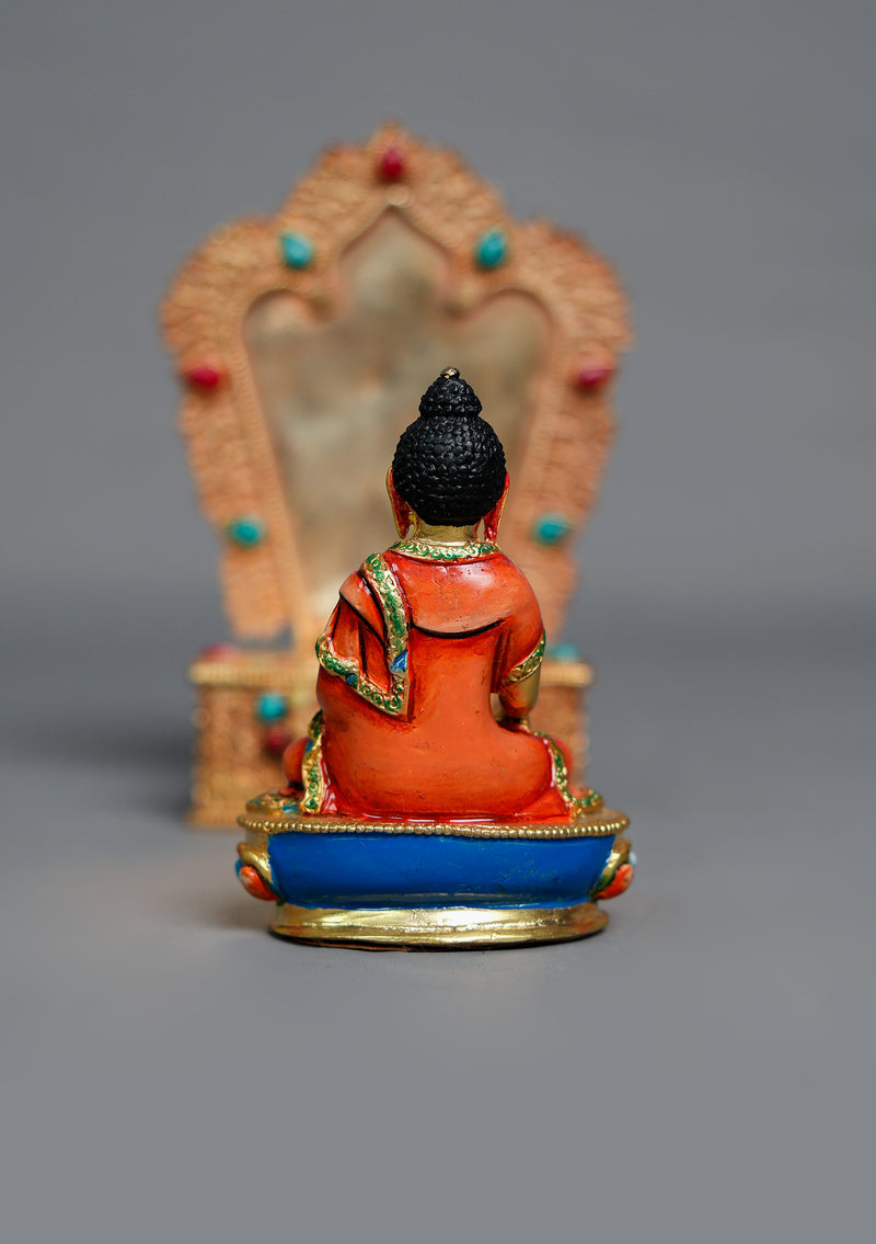 Handpainted Shakyamuni Buddha Statue with Stone-Inlaid Throne