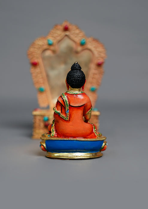 Handpainted Shakyamuni Buddha Statue with Stone-Inlaid Throne