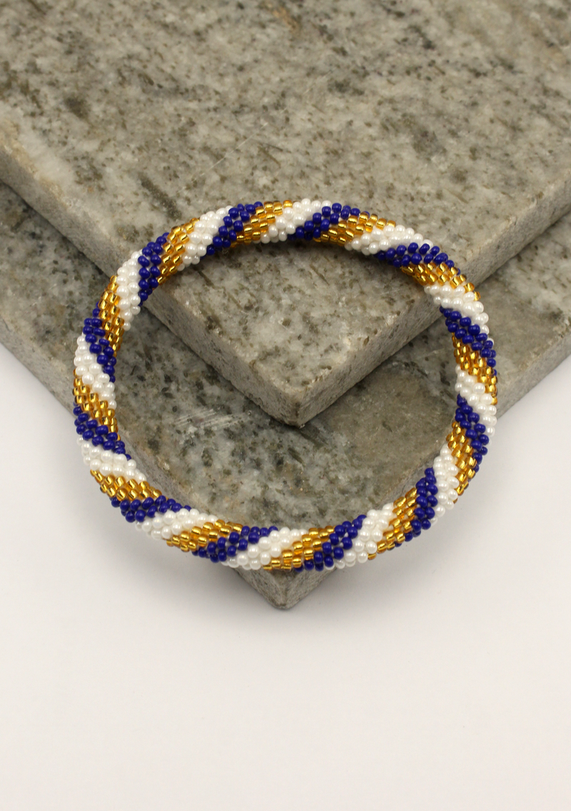 Golden Blue Spiral  Roll on Beads Bracelet