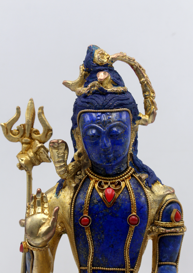 Lapis Lazuli Gold Plated Shiva Statue 8.5"H