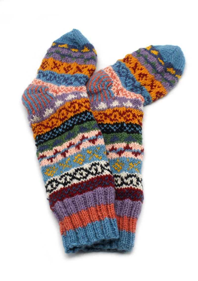 Orange Blue Multicolor Woolen Knee High Socks