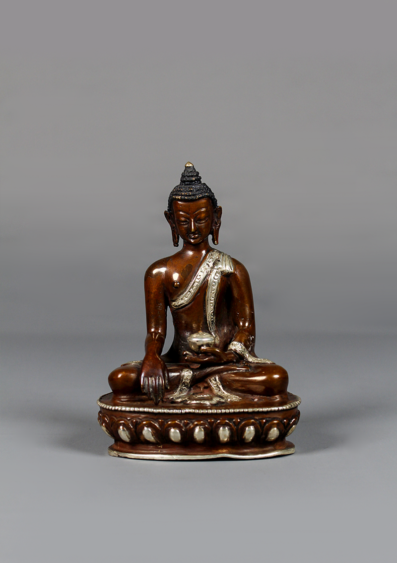Copper Oxyidzed Silver Plated Shakyamuni Buddha Statue 4.75"