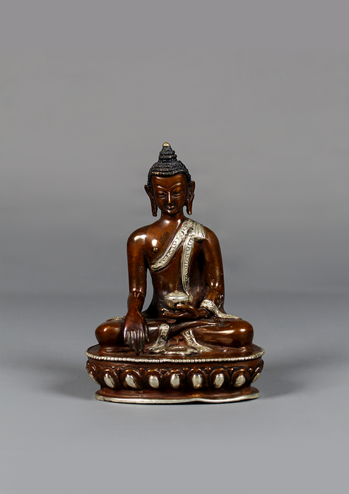 Copper Oxyidzed Silver Plated Shakyamuni Buddha Statue 4.75"