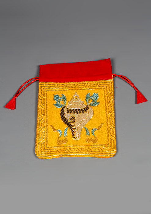 Conch Brocade Drawstring Mala Bag