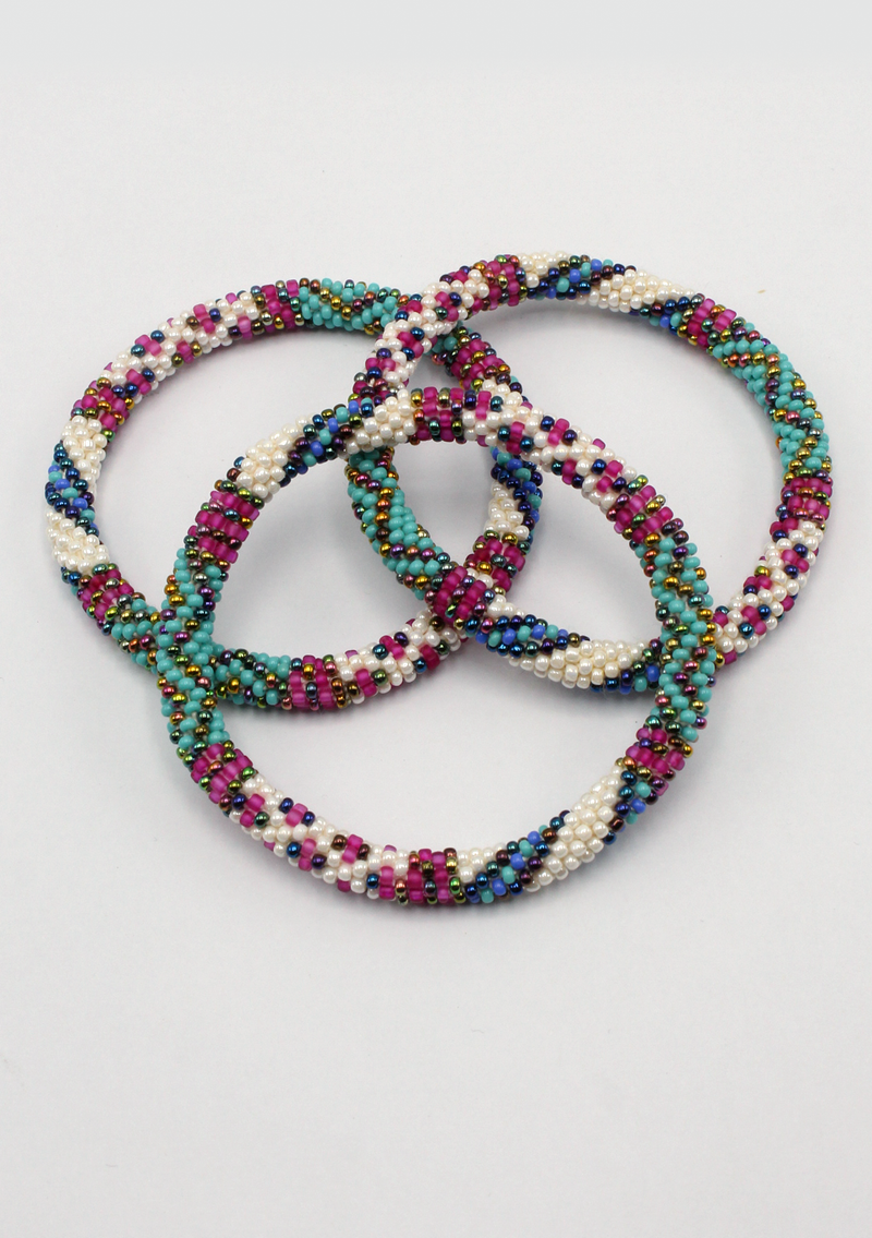 Aqua Blue Roll on Beads Bracelet