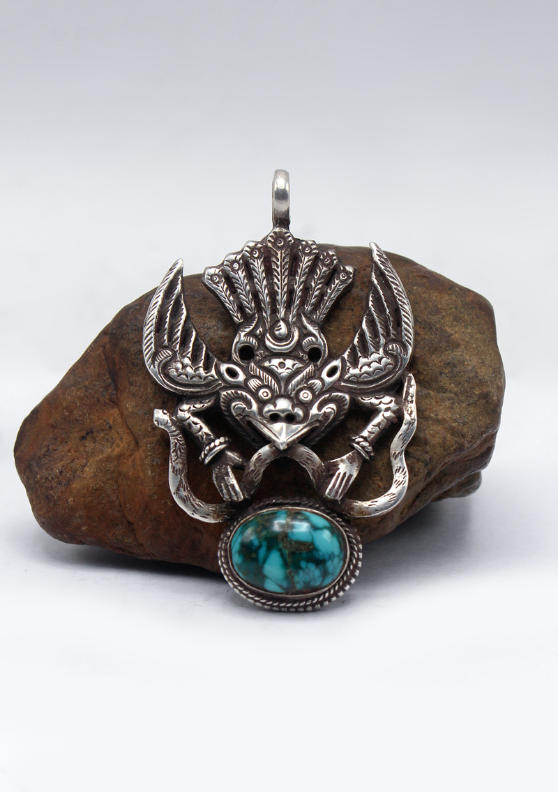 Handcrafted Turquoise Garuda Silver Sterling Pendant