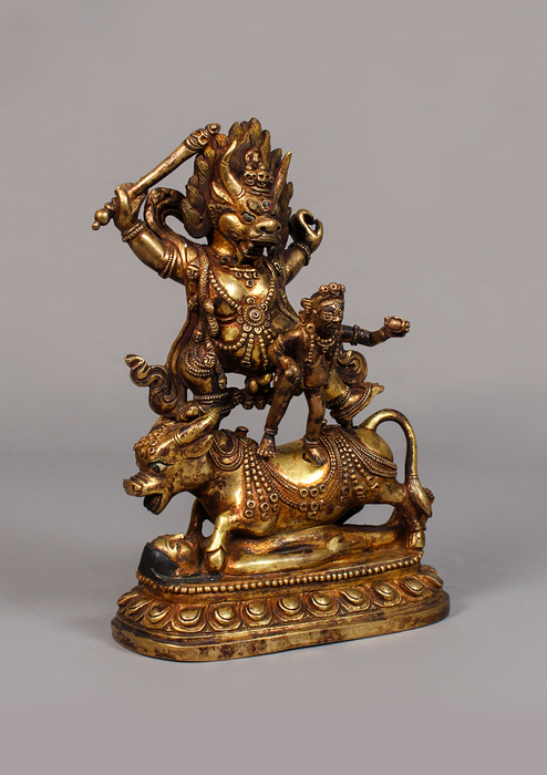 Fully Gold Plated Antique Yamantaka with sword Statue