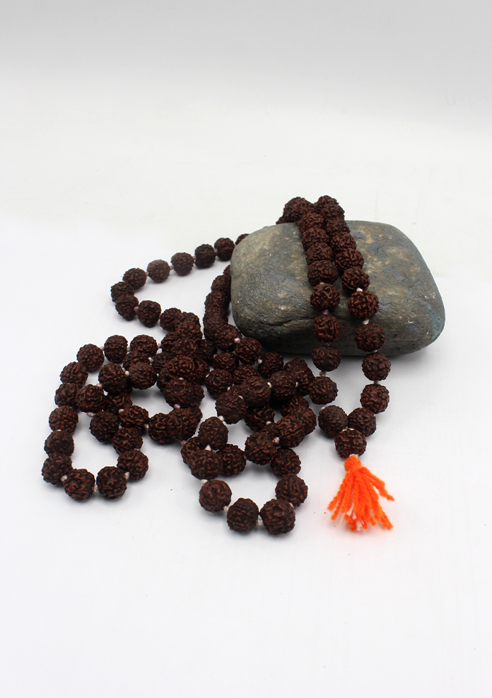 Rudraksha Beads Prayer Mala with Orange Tassel