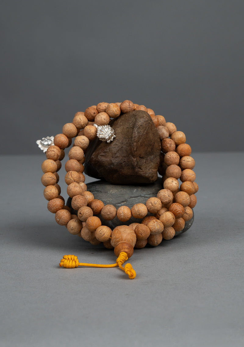 10 mm Original Bodhi Seed Prayer Mala with Sterling Silver Mala Counter
