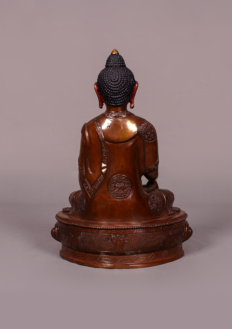Oxidized Copper 8 Auspicious Symbol Shakyamuni Buddha Statue 9" H