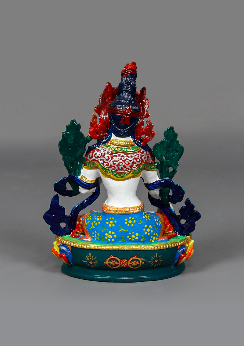 Handpainted White Tara Copper Statue 6" H