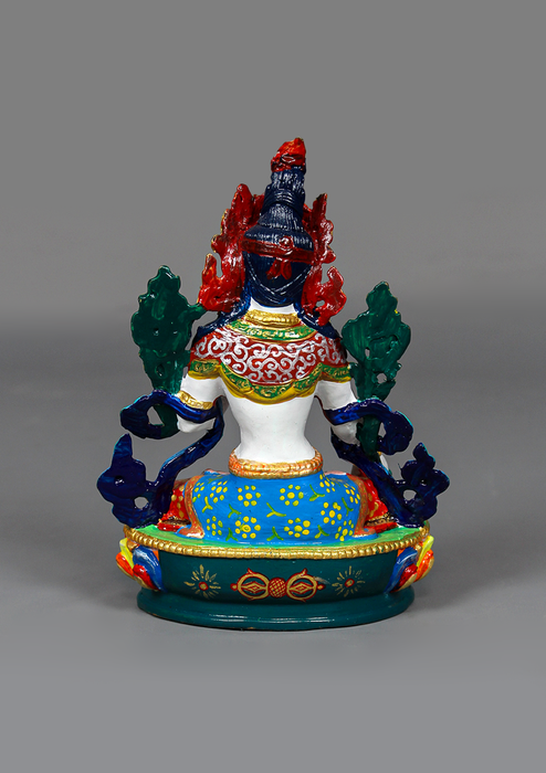 Handpainted White Tara Copper Statue 6" H