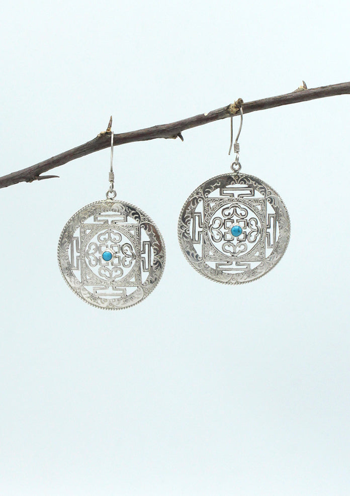 Sterling Silver Turquoise Inlaid Mandala Earrings