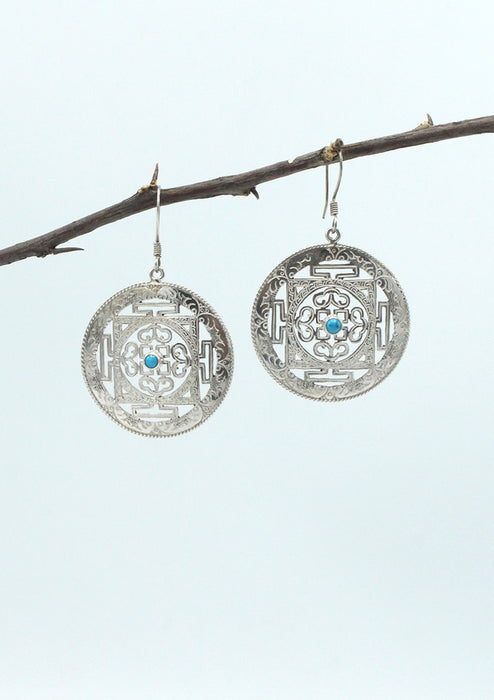 Sterling Silver Turquoise Inlaid Mandala Earrings