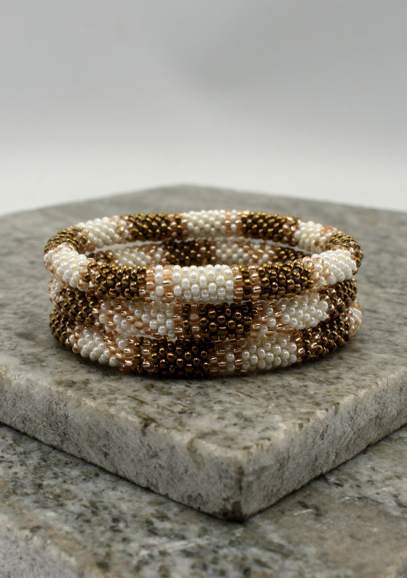 Silver Black Pink Roll on Beads Bracelet