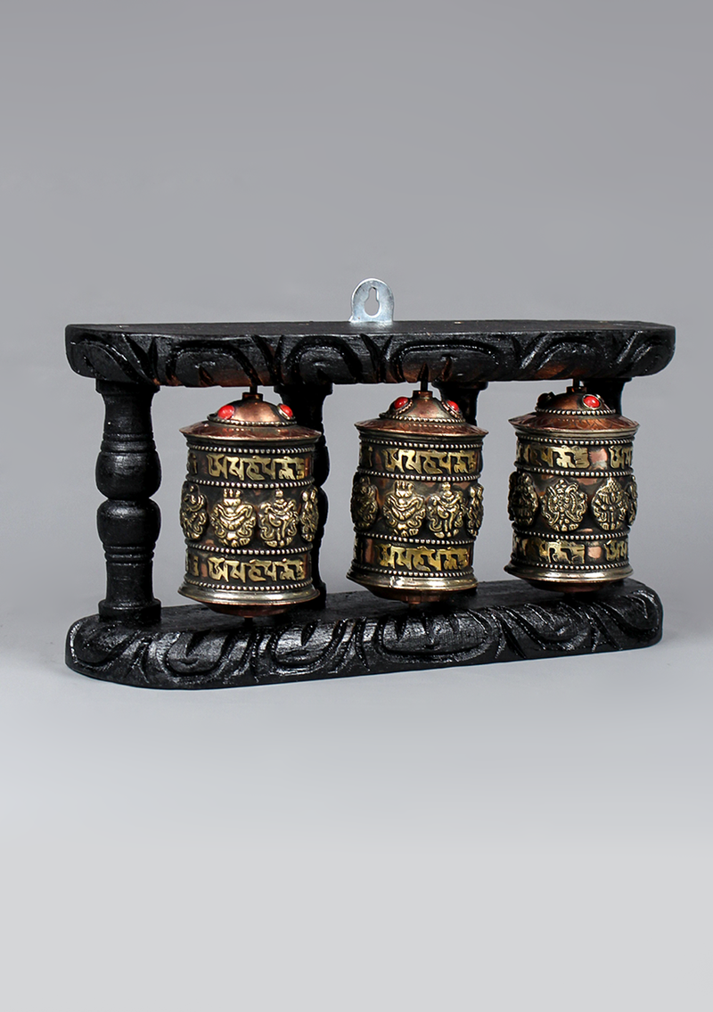 Eight Auspicious Symbol Three Prayer Wheel Wall Frame