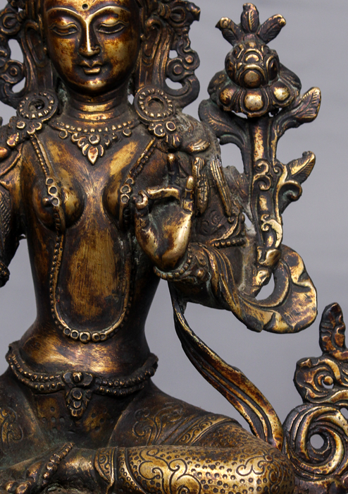 Antique Style Copper Green Tara Statue 9.5" H