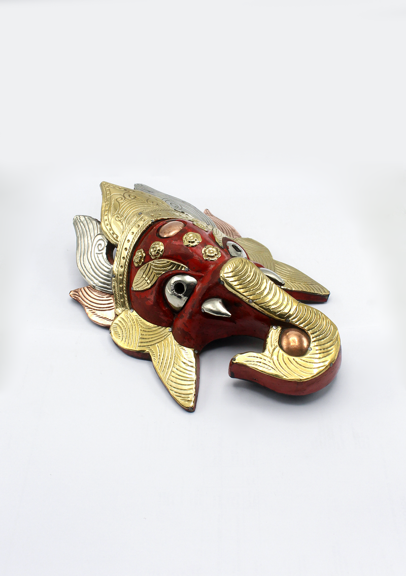 Hand Painted Ganesh Wall Hanging Mask- Red
