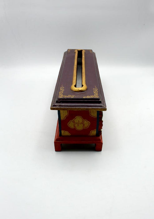 Snow Lion Handcrafted Wooden Incense Burner- Maroon Red