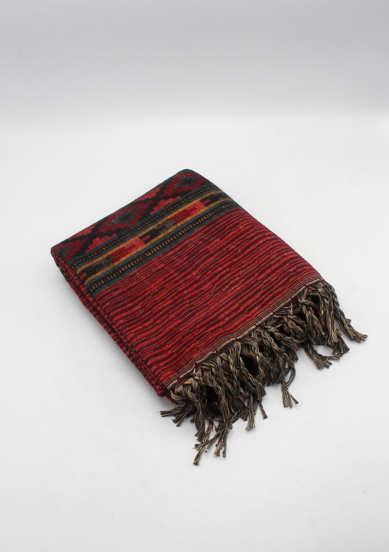 Hand loomed Maroon and Dark Brown Woolen Shawl Nepal- Life Line