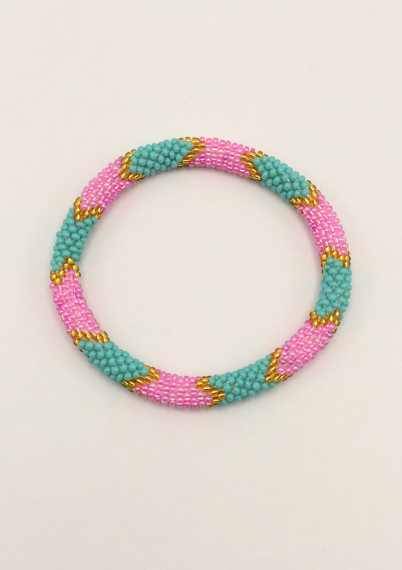 Pink Burfi Roll on Beads Bracelet