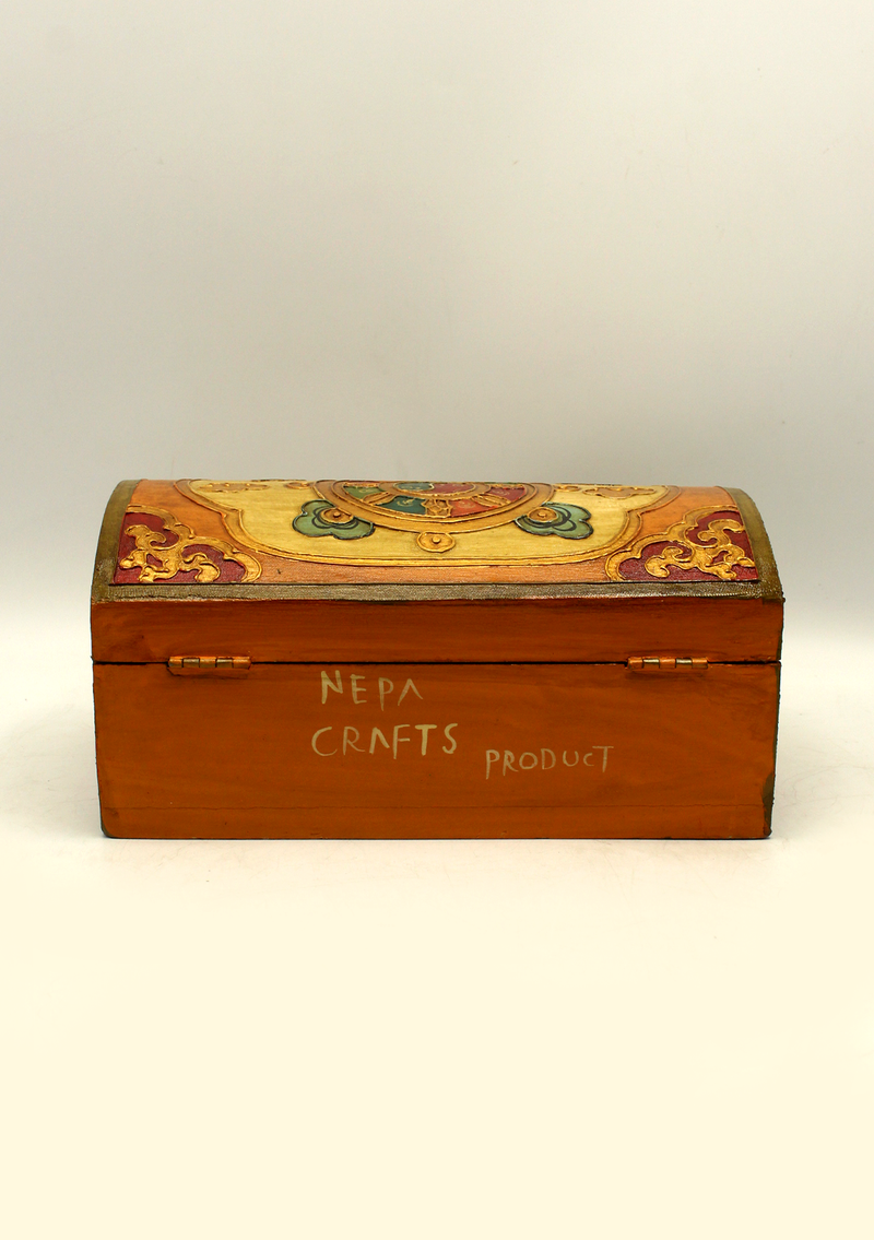 Handpainted Tibetan Wooden Dharma Wheel Optical Box
