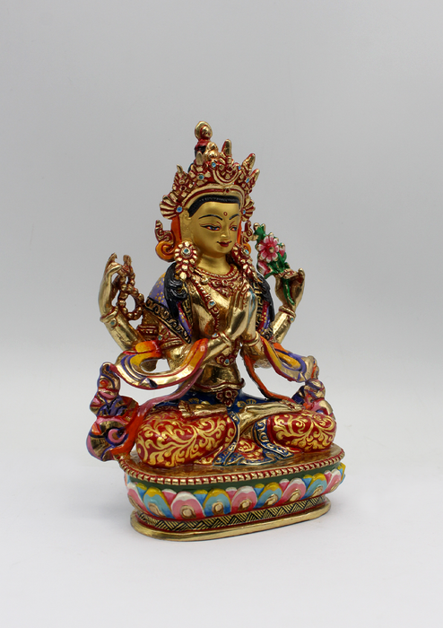 Hand Painted Gold Chenrezig Statue 5.5" H
