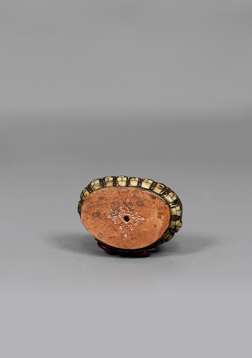 Stone Inlaid Copper Shakyamuni Buddha Statue 3.25" H