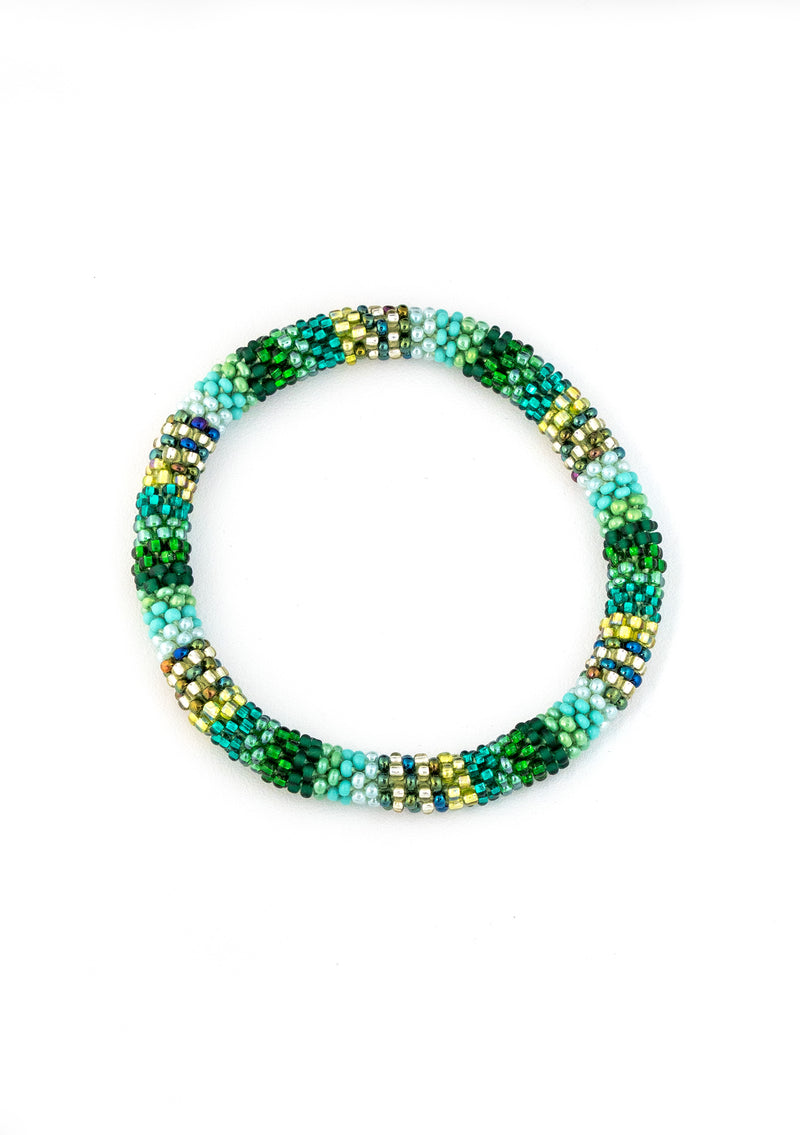 Emerald Teal Shine Nepalese Roll Bead Bracelet
