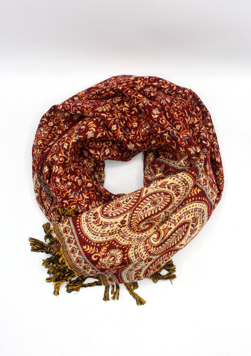 Hand loomed Mini Paisley Red Woolen Shawl
