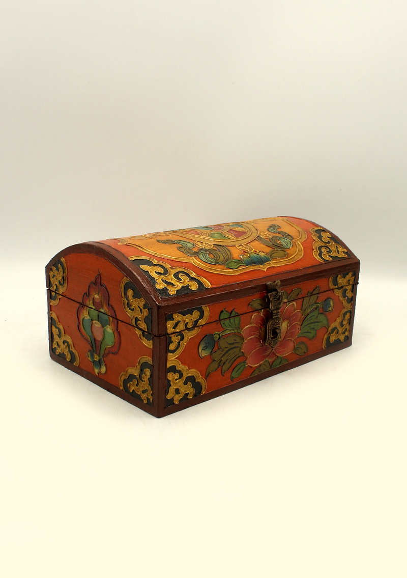 Handpainted Tibetan Wooden Dharma Wheel Optical Box