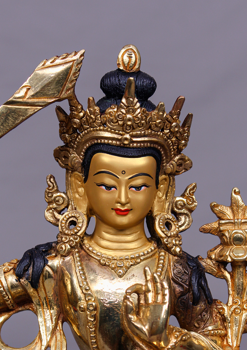 Partly Gold Plated Manjushree Statue 9" H
