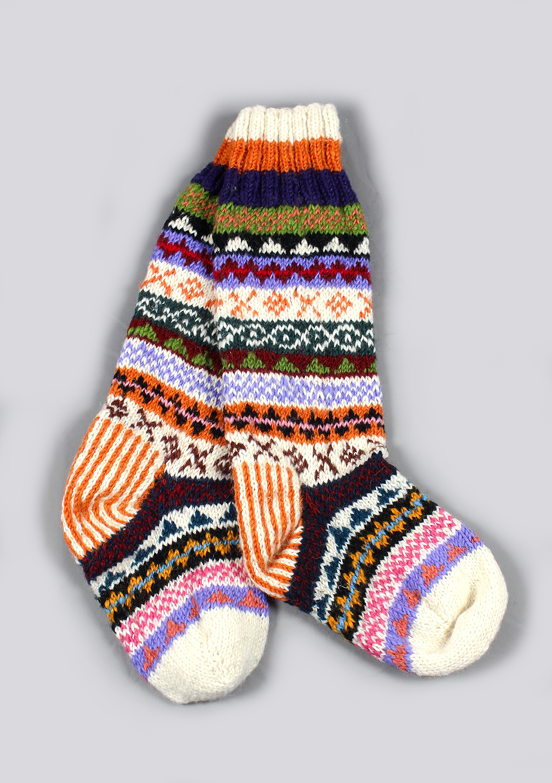 Cozy Handknitted Mixed Color Woolen Knee High Socks
