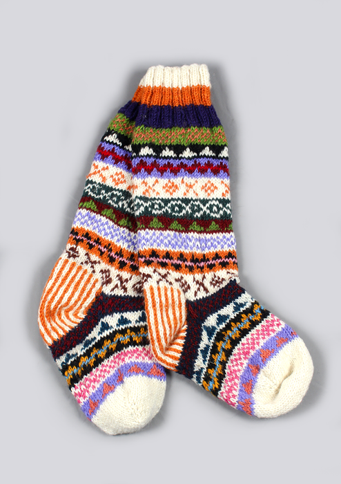Cozy Handknitted Mixed Color Woolen Knee High Socks