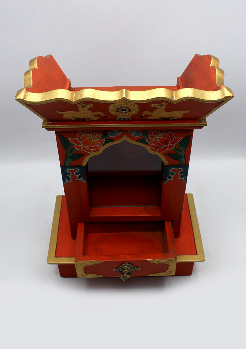 Parasol Tibetan Wooden Shrine Altar Box with Glass