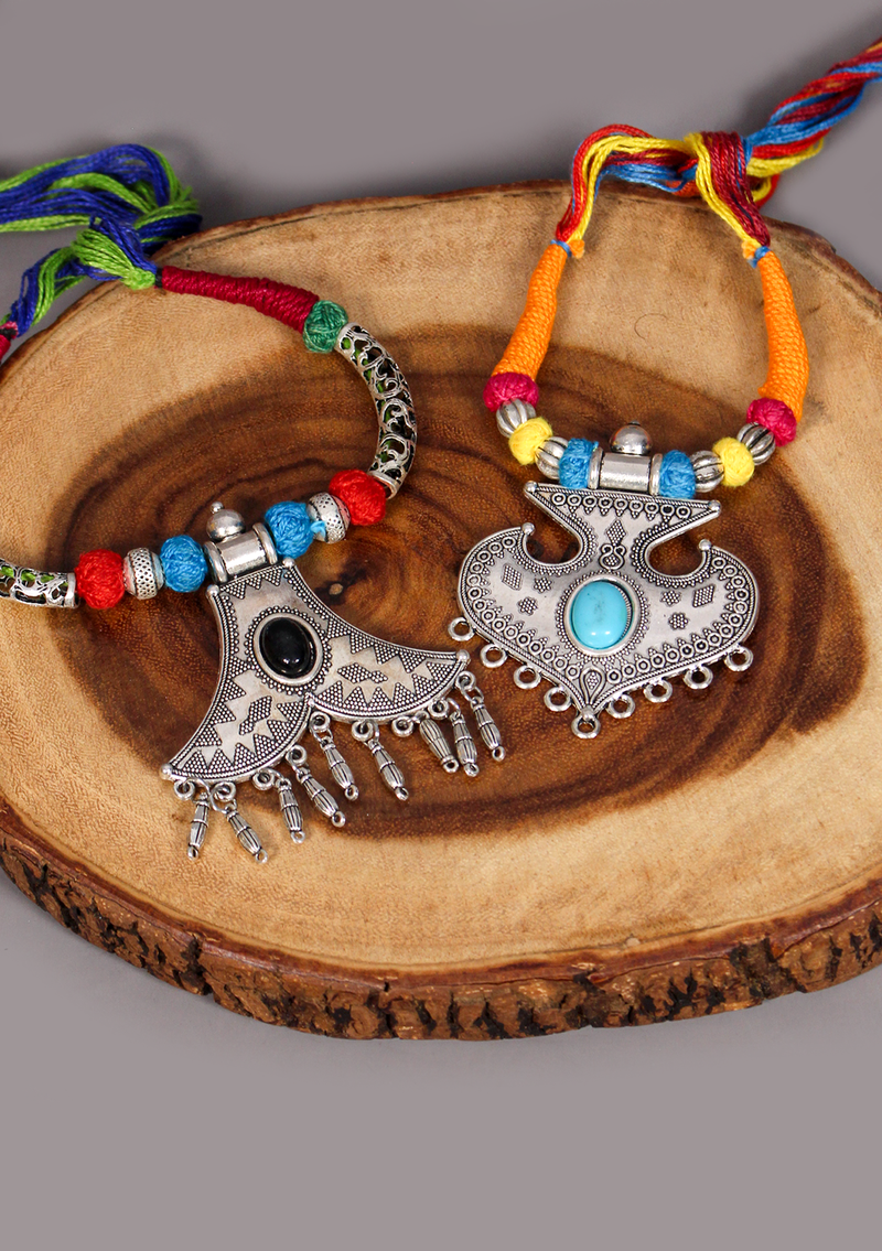 Elegant White Metal Tribal Style Pendant with Stone from Nepal