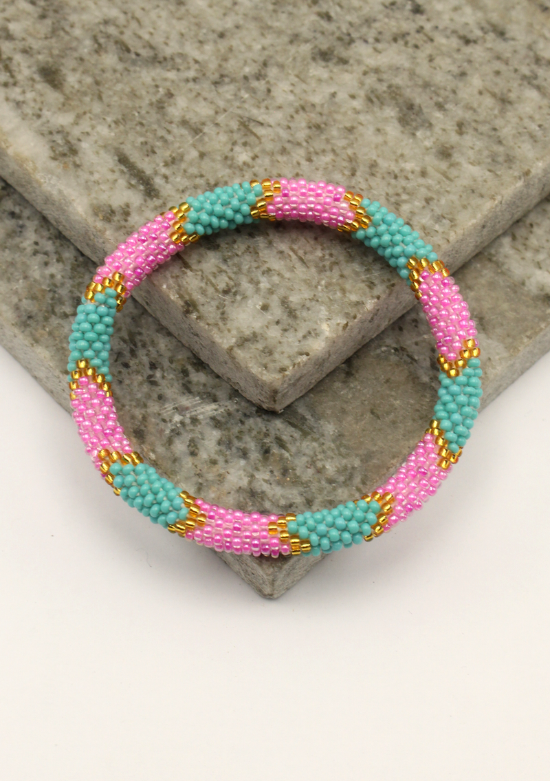 Pink Burfi Roll on Beads Bracelet