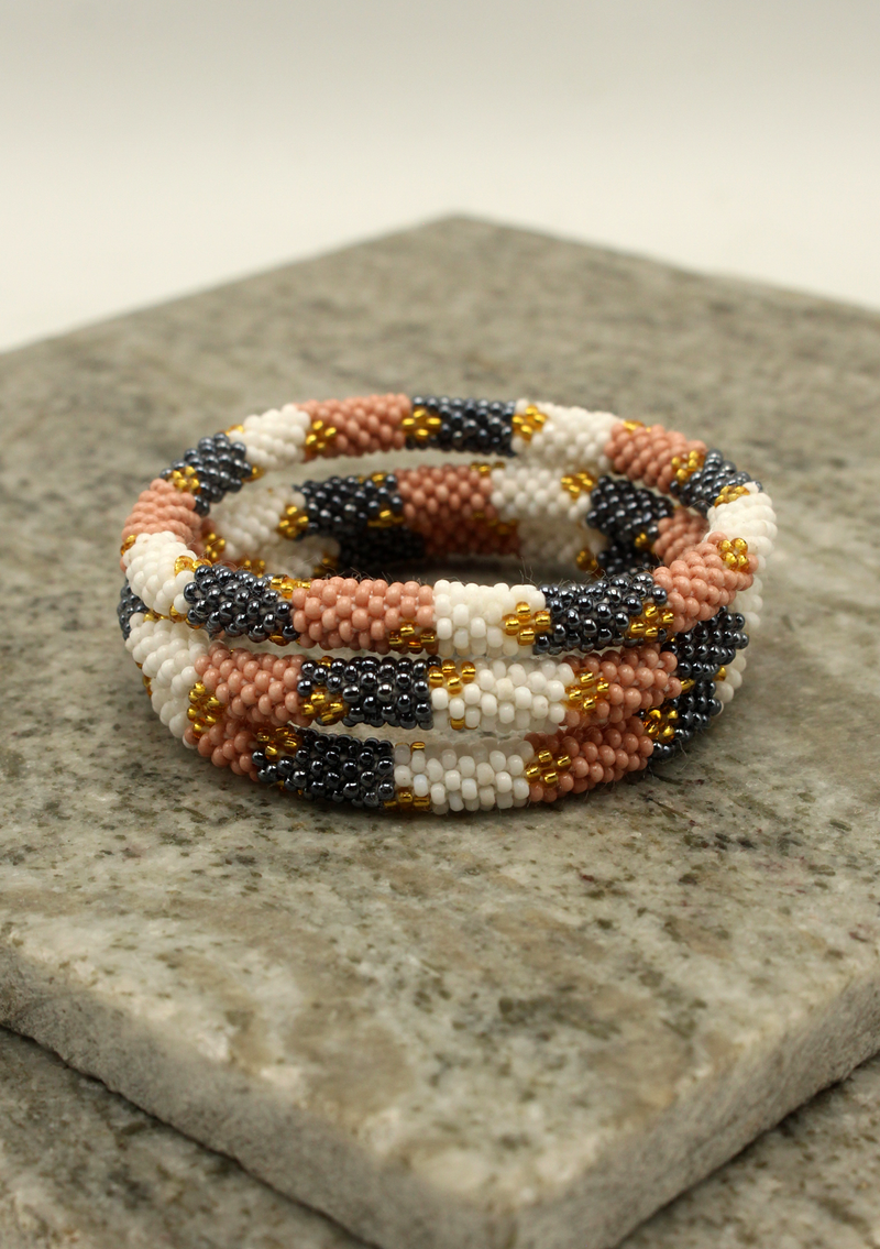Silver Black Roll Beads Bracelet