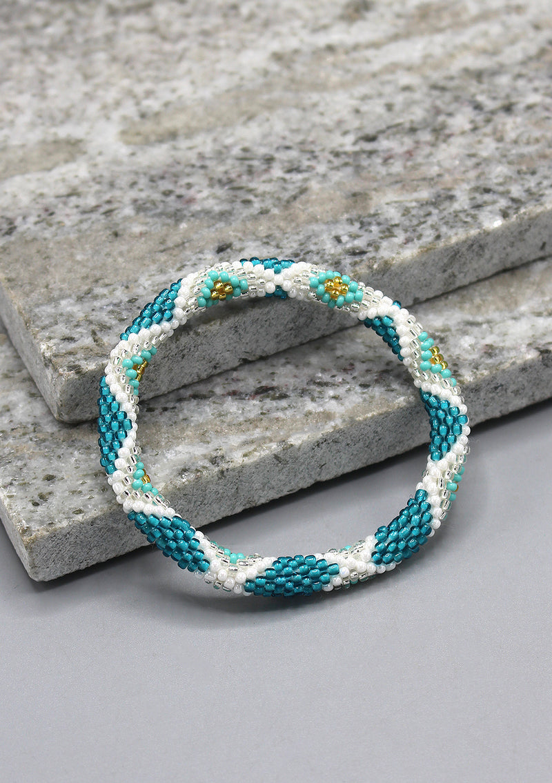 Turquoise and white Diamond Glass Beads Bracelet