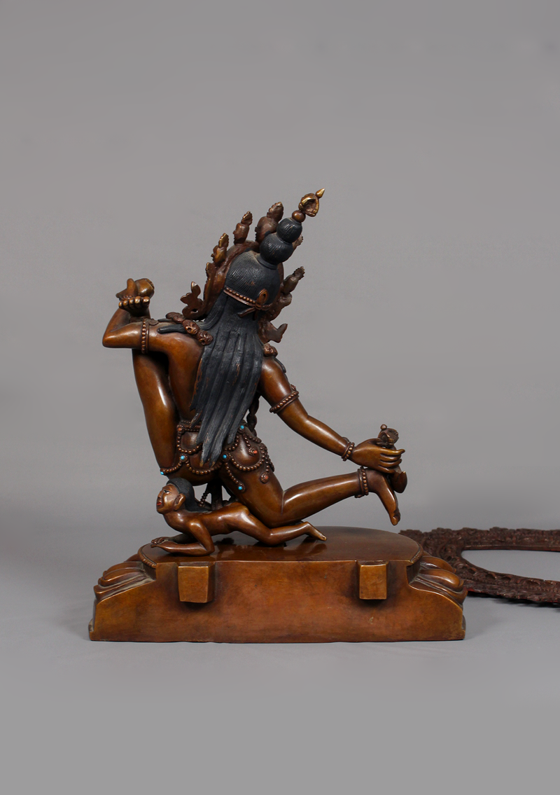 Copper Wrathful Jatadhari Jogini Statue 13" H