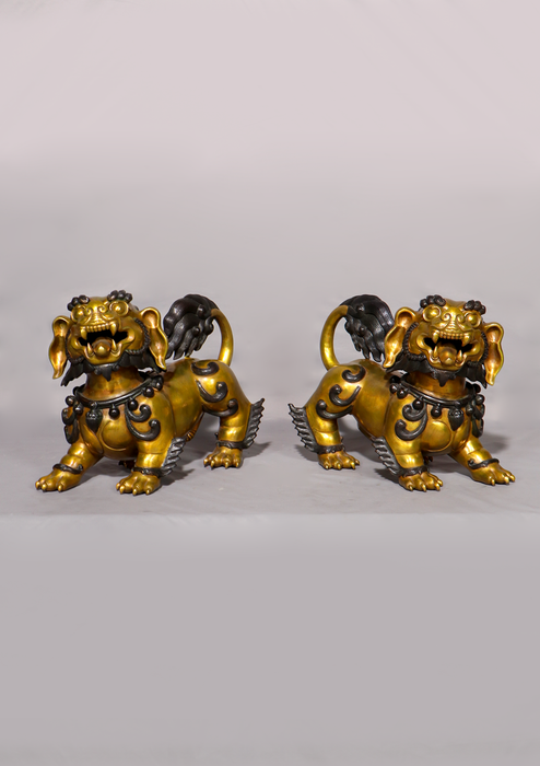 Gold Gilded Tibetan Snow Lion Pair