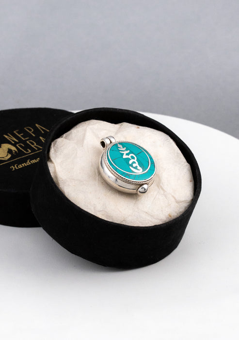 925 Silver Turquoise Inlay Tibetan Hum Ghau Pendant
