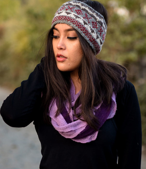 Gray Red Multicolored Pure Wool Head Band