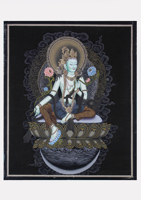 Green Tara  Seated on  Double  Lotus Thangka Painting