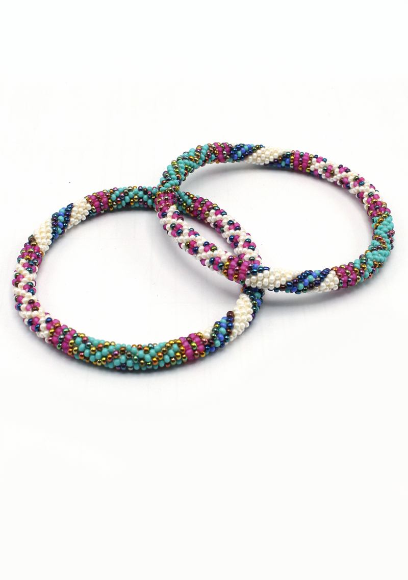 Blue White  Roll on Beads Anklet – Trendy Foot Jewelry
