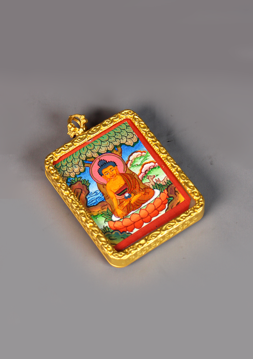 Shakyamuni Buddha Mini Thangka Amulet Pendant